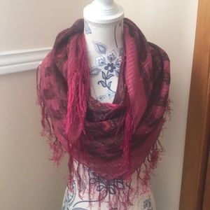 Fringed Pink and Green Scarf
